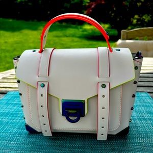 Michael Kors Manhattan Crossbody Bag Optic White with Oil Slick hardware finish.